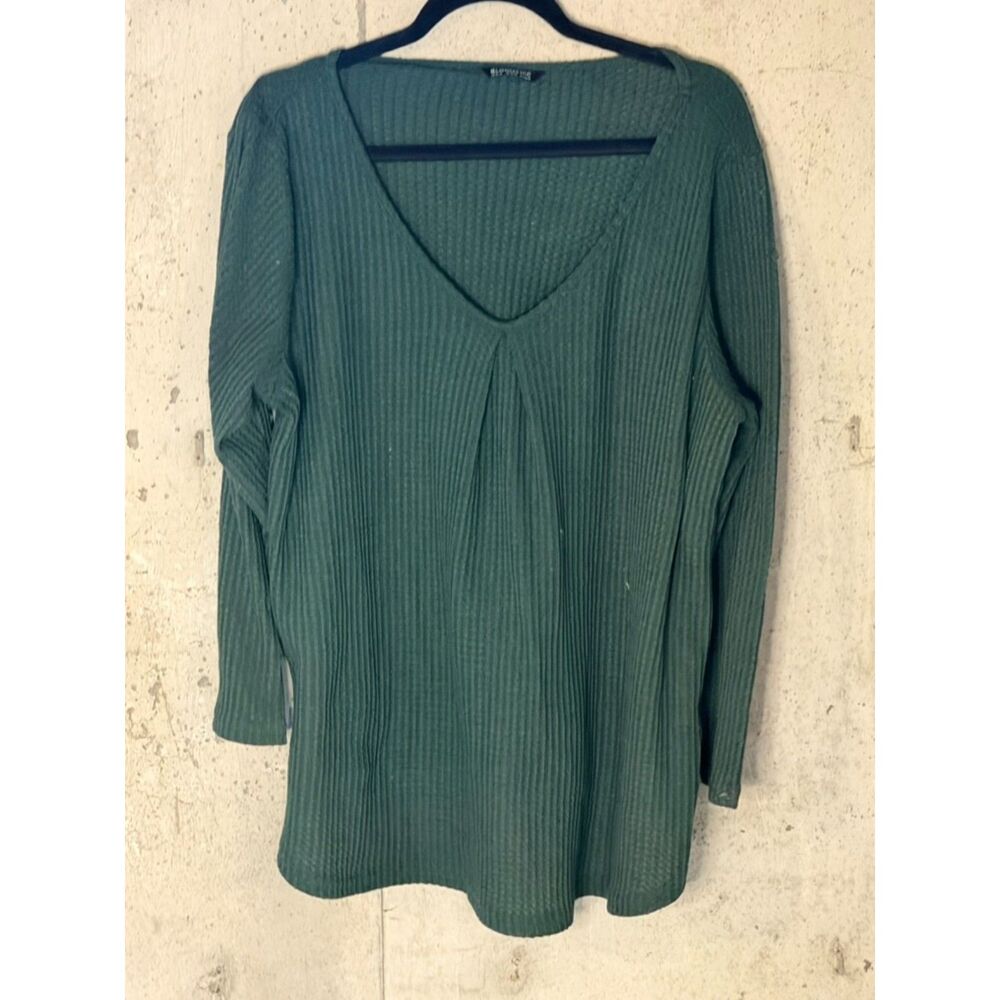 Size 14/16 BloomChic Olive Green Waffle Knit Pleated V-Neck Top - NWOT